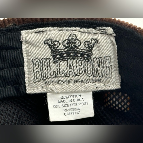 California Billabong Reverse Letters, Corduroy Cap, Adjustable Strap, (OSFM) - Picture 10 of 10